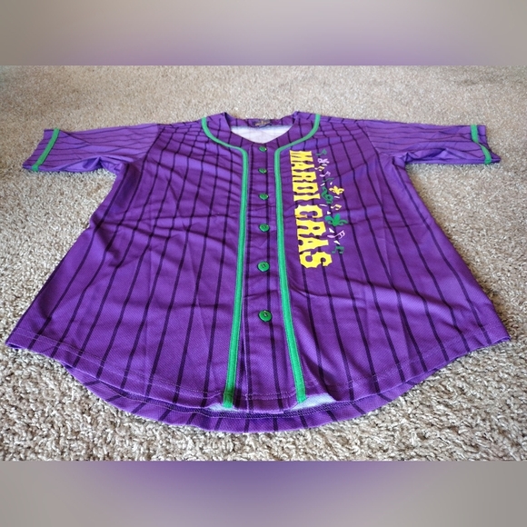 Mardi Gras Pinstripe Graphic Baseball Jersey Shirt Medium - Picture 8 of 14